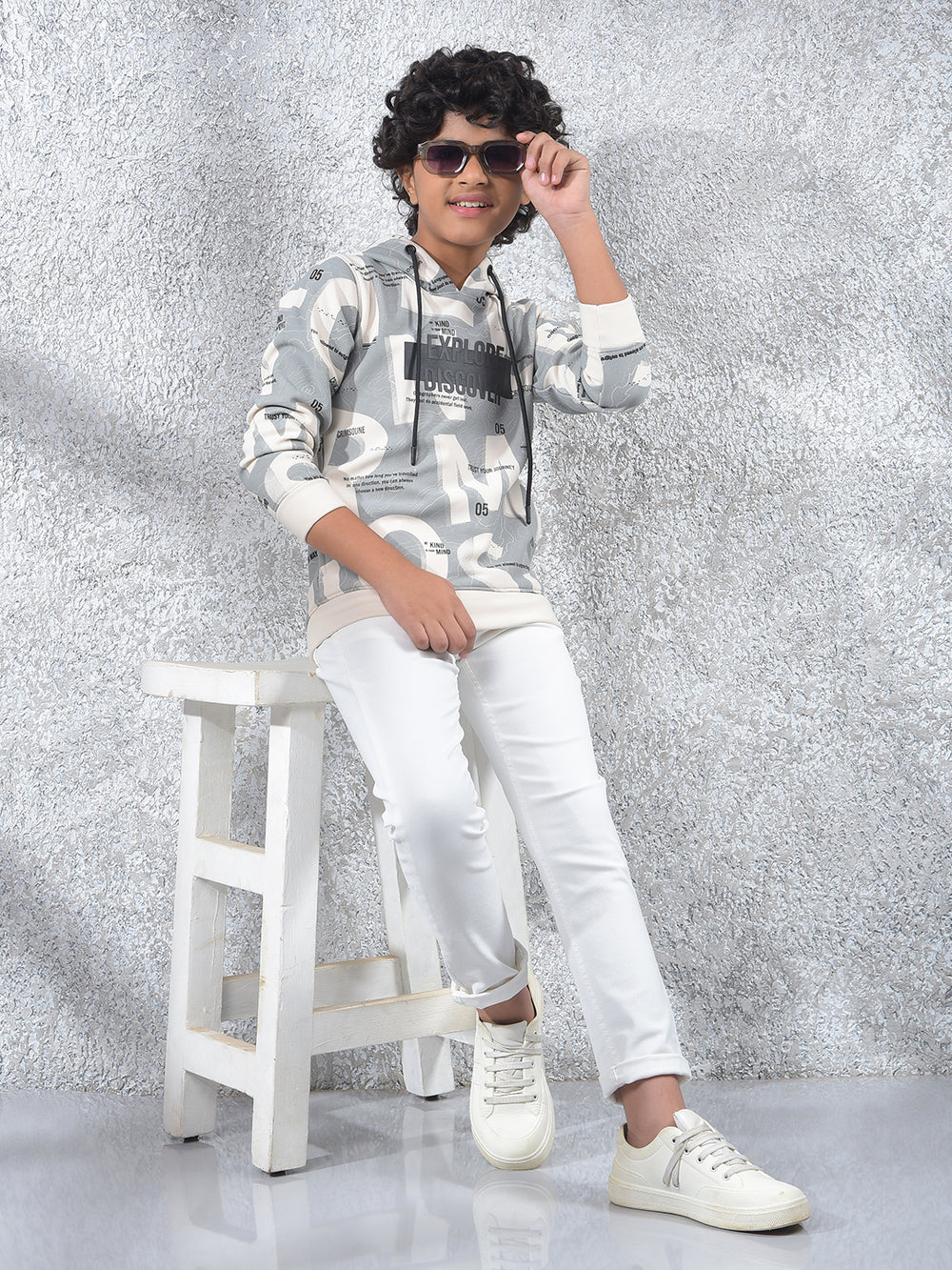 Grey Printed Hooded Neck Sweatshirt