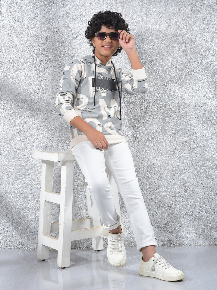 Grey Printed Hooded Neck Sweatshirt