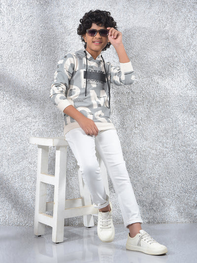 Grey Printed Hooded Neck Sweatshirt