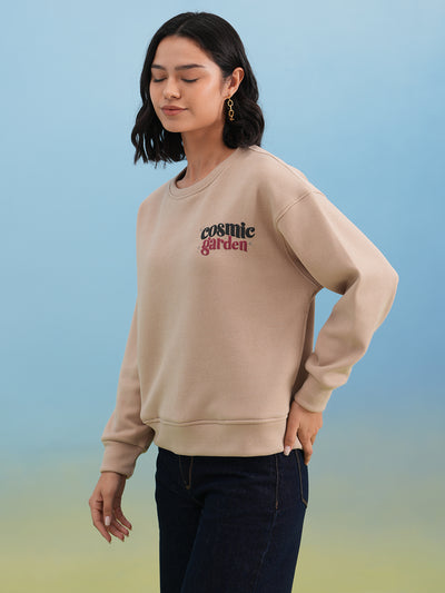 Beige Typographic Print Sweatshirt
