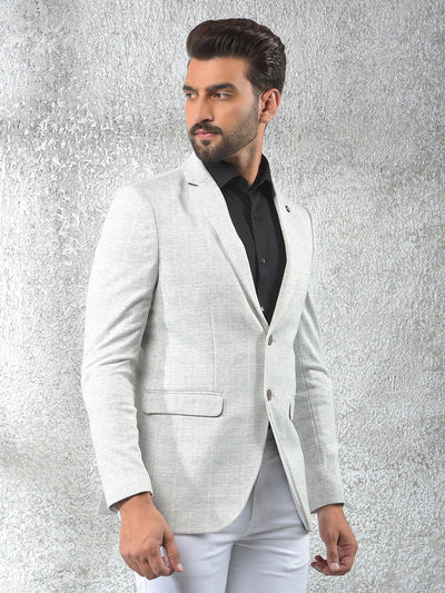 Grey Checked Notched Lapel Single-Breasted Blazer