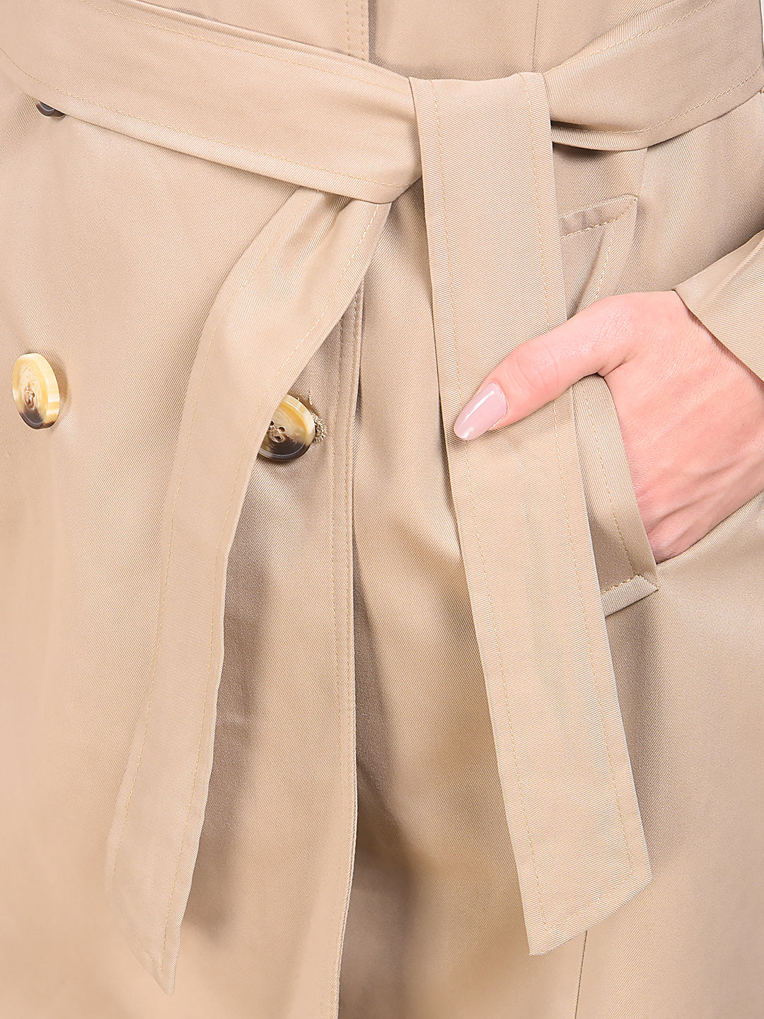 Khaki Notched Lapel Double-Breasted Overcoat With Belt