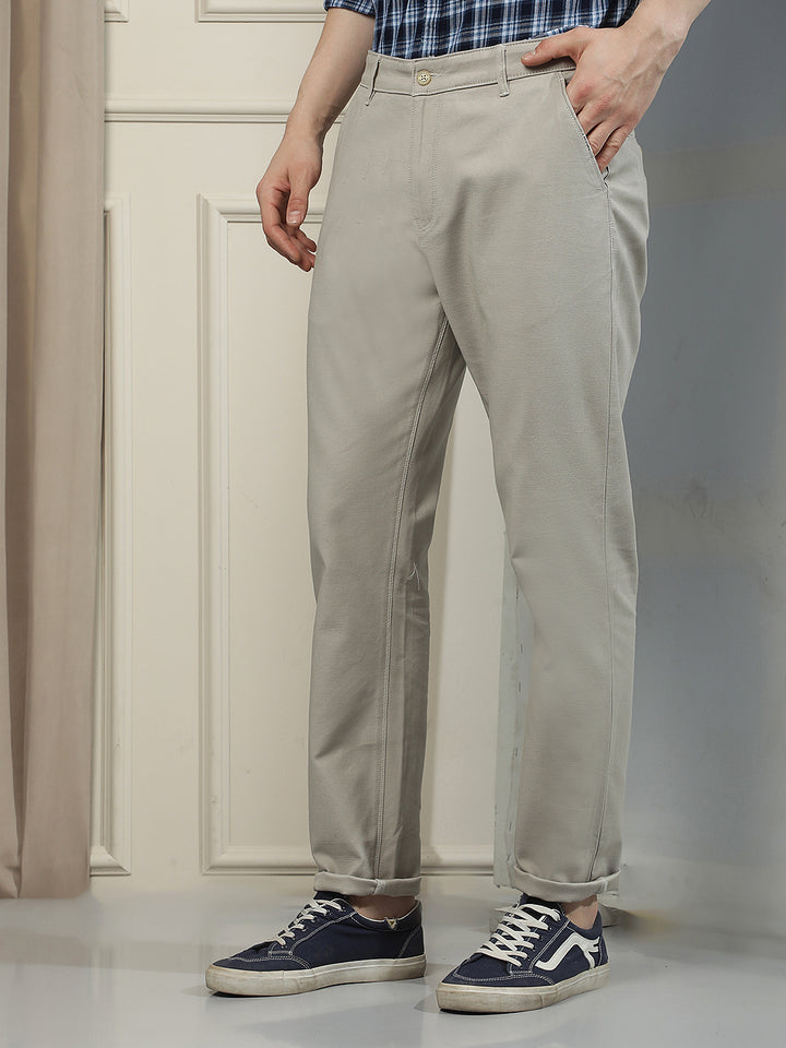 Khaki Cotton Stretchable Dobby Trousers