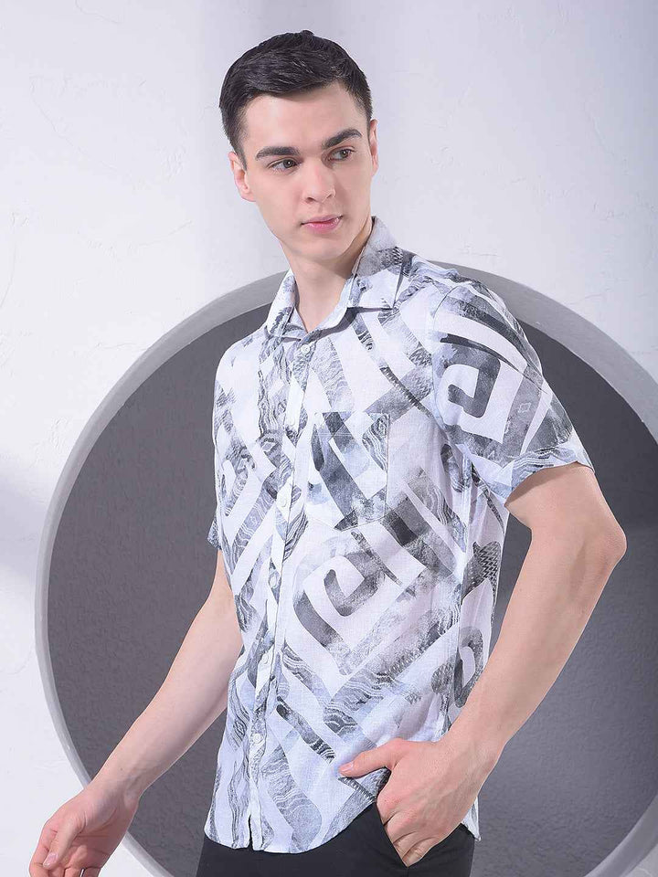 Grey Printed Linen Shirt