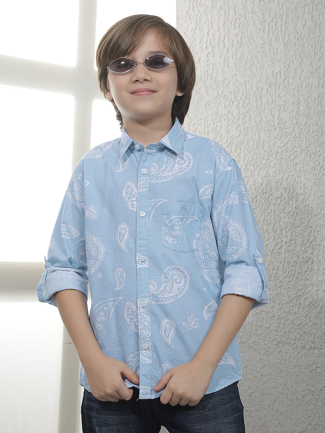 Sky Blue Graphic Print Shirt