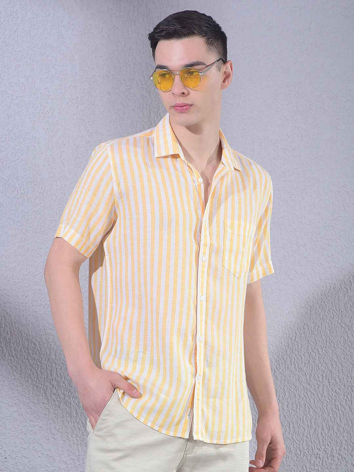 Yellow Vertical Striped Linen Shirt