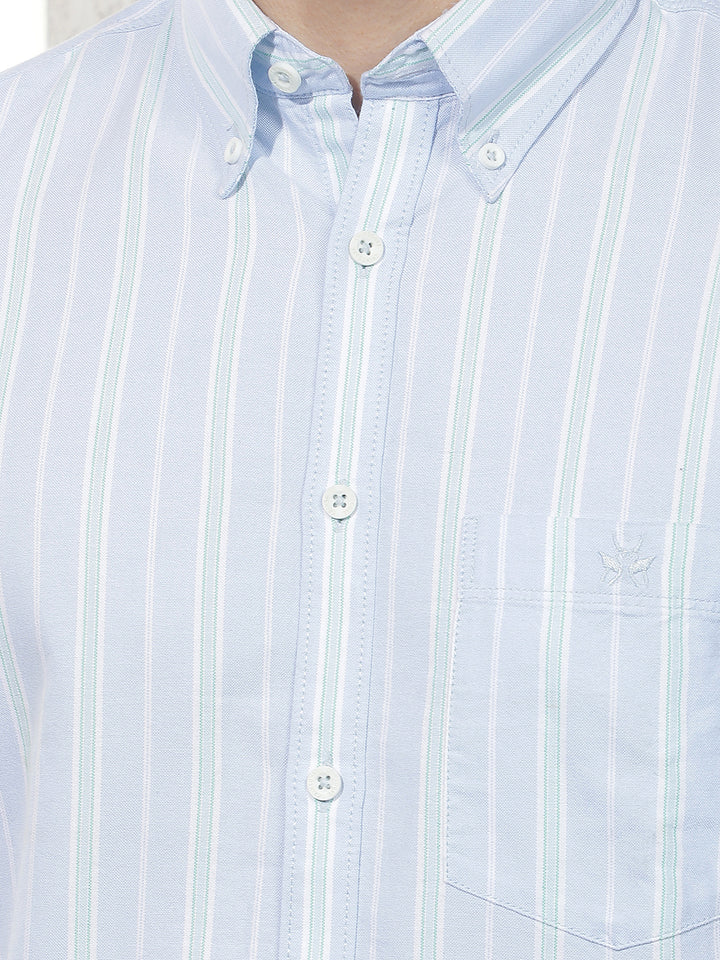 Blue Vertical Stripes 100% Cotton Shirt-Men Shirts-Crimsoune Club