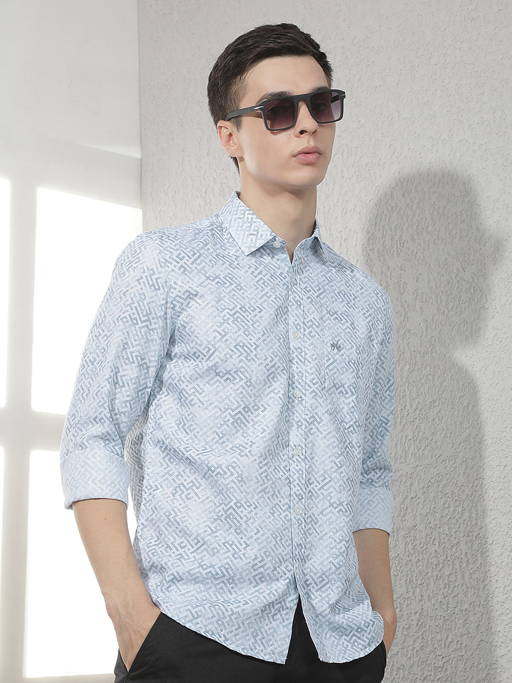 Sky Blue Abstract Print Shirt