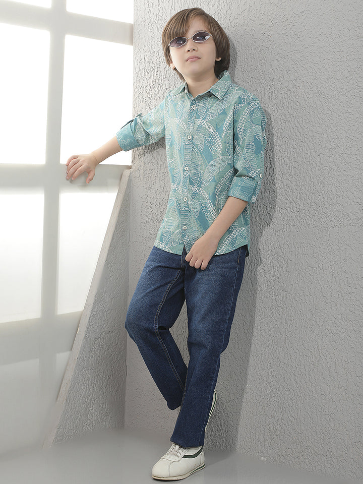Sea Green Graphic Print Shirt