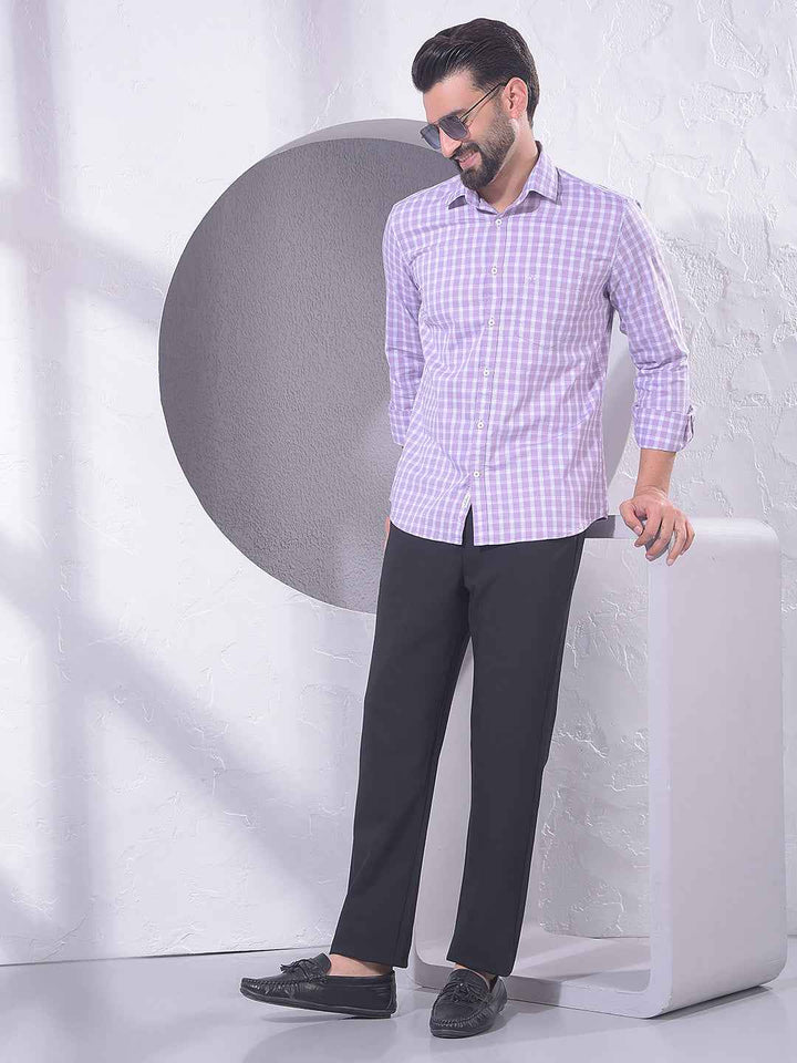 Purple Checked 100% Cotton Shirt