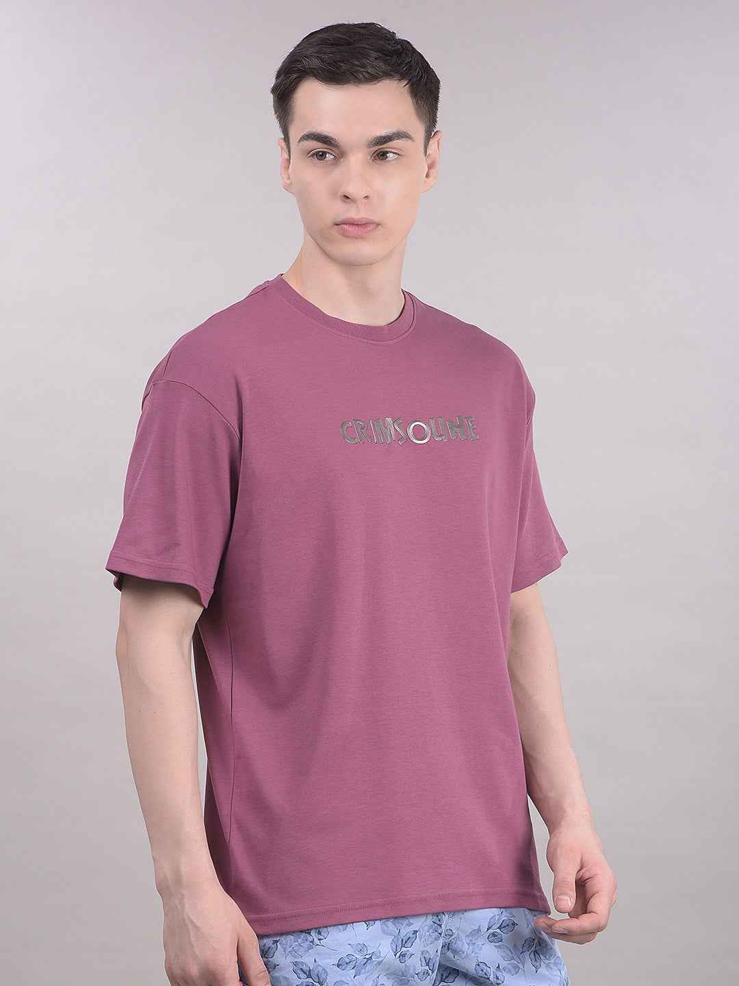Mauve Typographic 100% Cotton Oversize T-Shirt