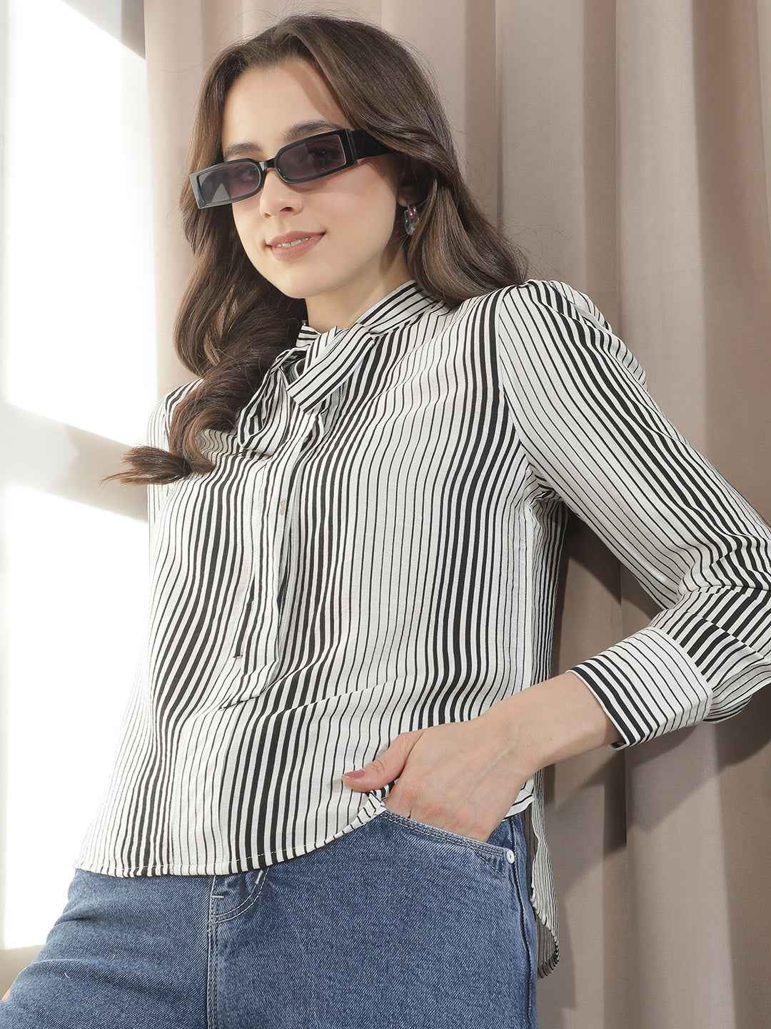 Off White Vertical Striped Top