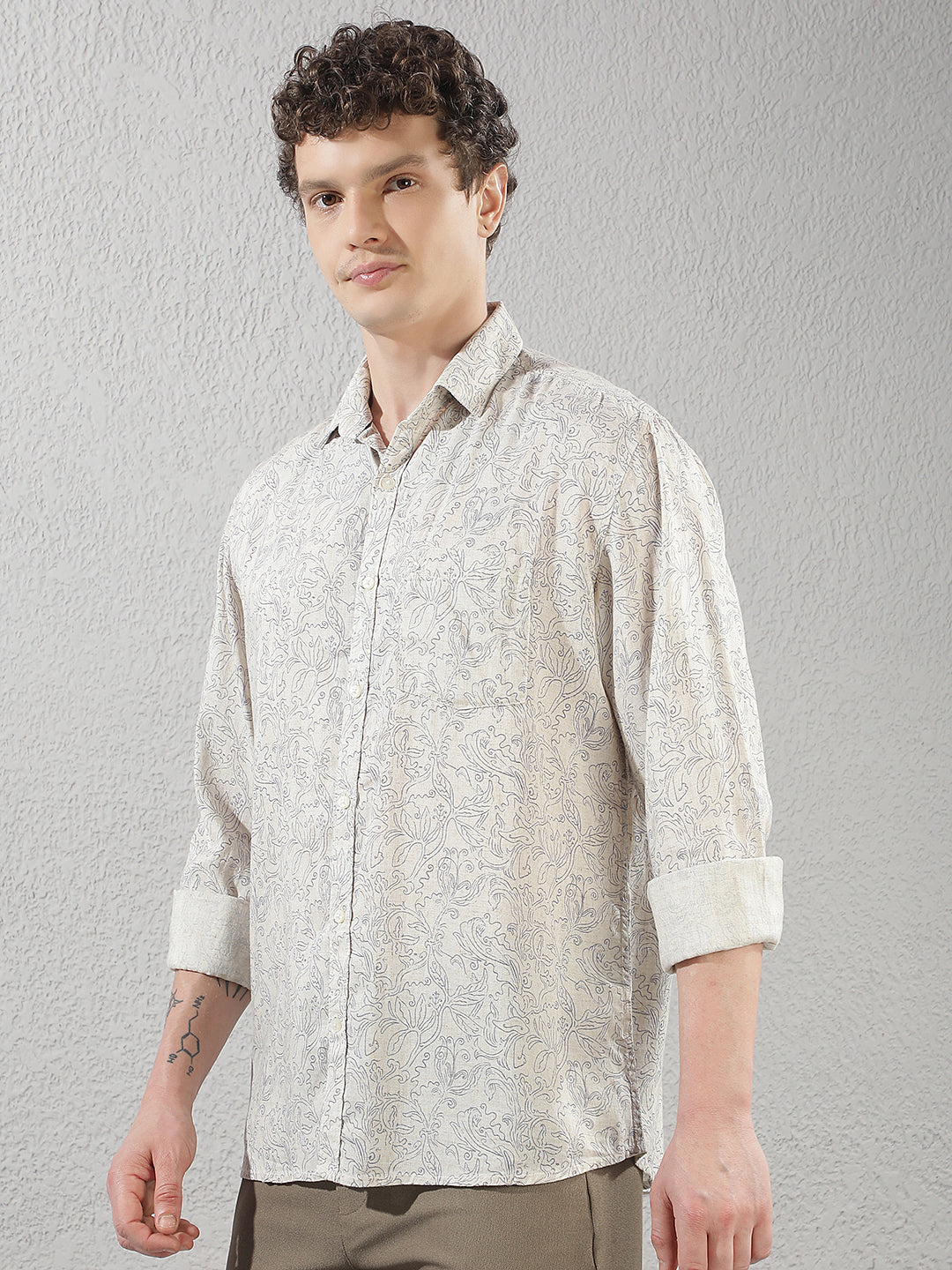 Linen Blue Floral Print Shirt