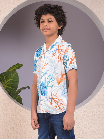 Peach Printed Resort-Collar Shirt