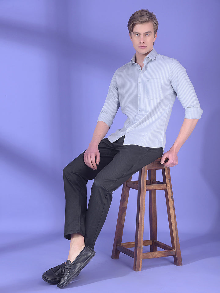 Grey Vertical Stripes 100% Cotton Shirt