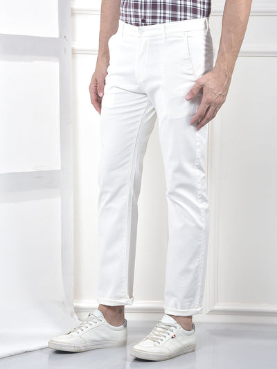 White Clean-Cut Straight Trousers