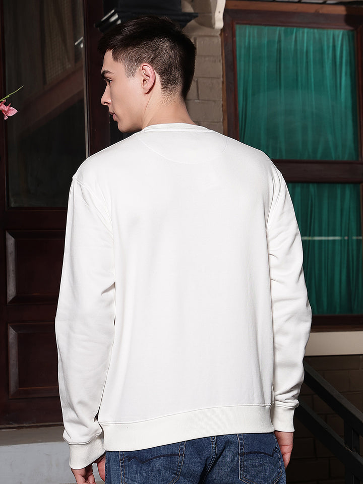 Off White Typographic Print Round Neck Sweatshirt