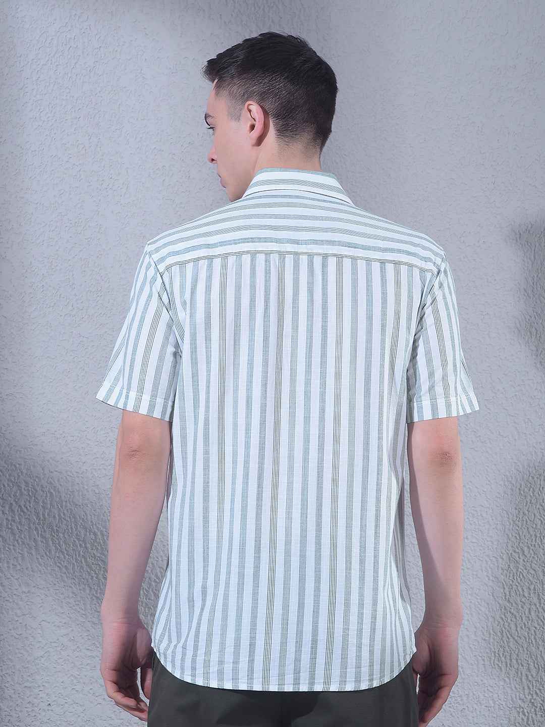 Green Vertical Stripes 100% Cotton Shirt