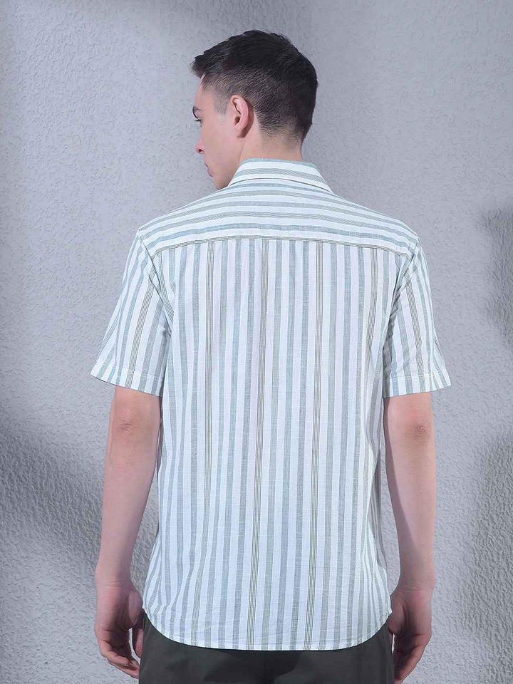 Green Vertical Stripes 100% Cotton Shirt