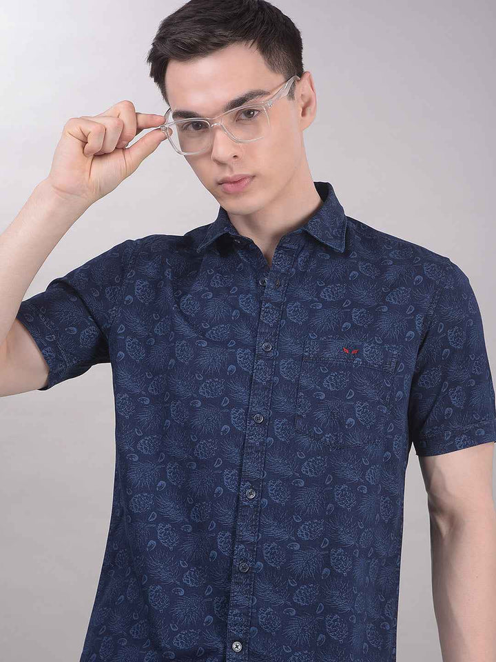 100% Cotton Navy Blue Floral Print Shirt