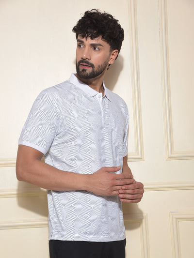 White Printed Polo-Neck T-Shirt