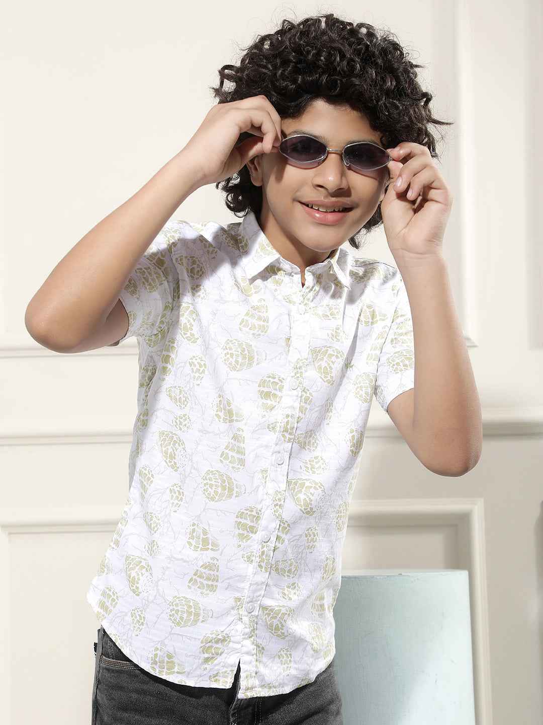 Olive Floral Print Shirt