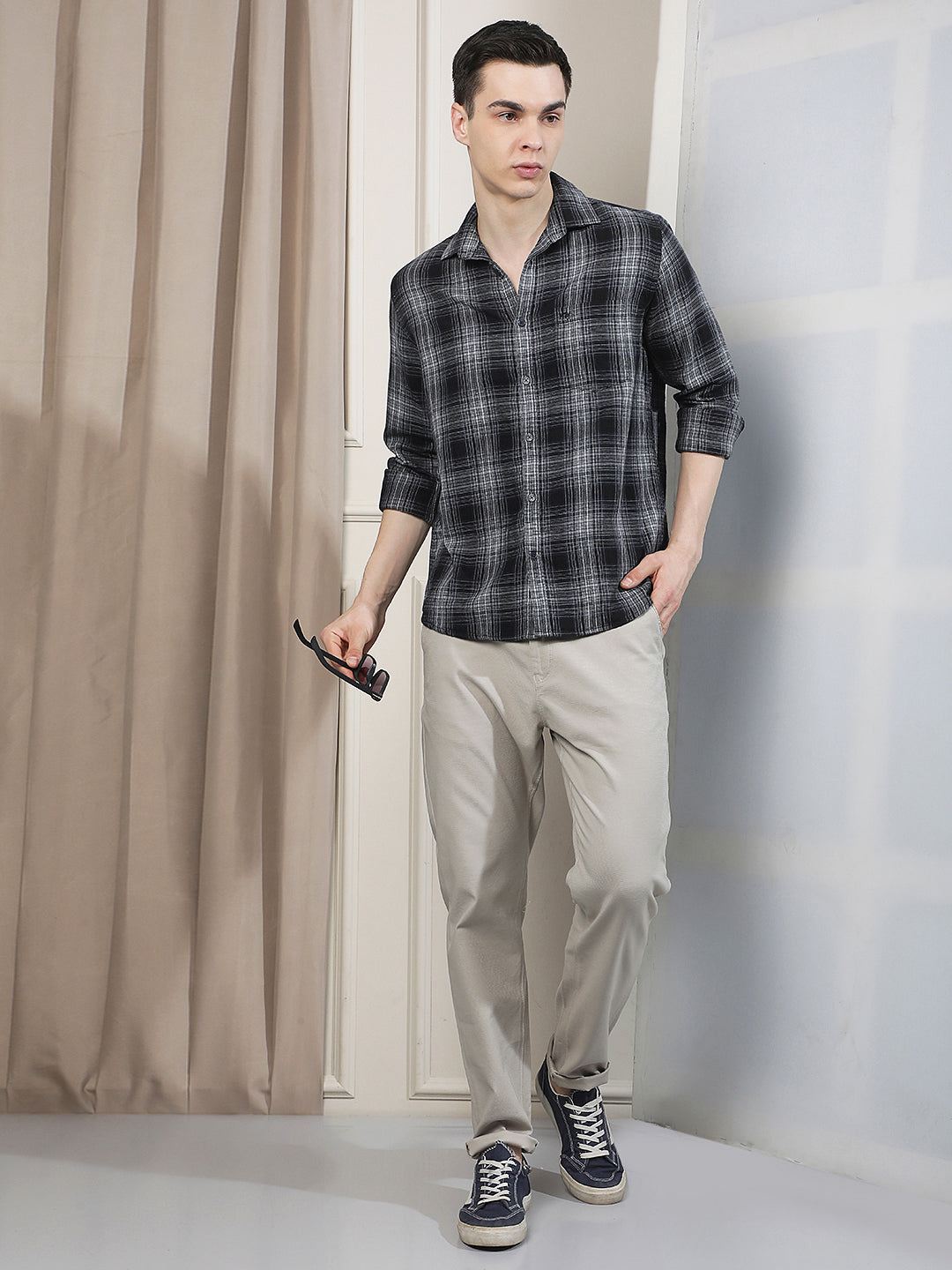 Navy Blue Checked Shirt