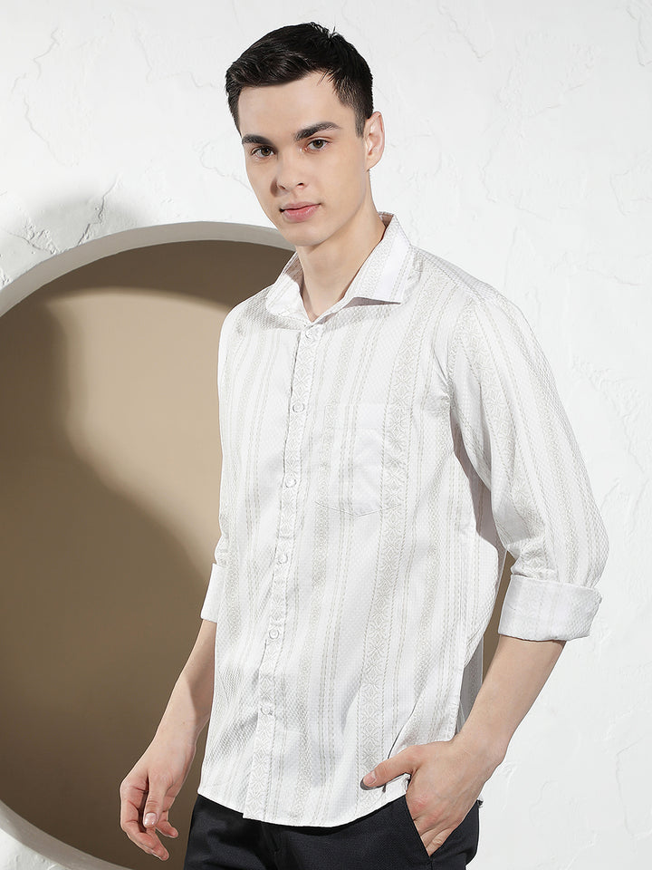 White Vertical Striped 100% Cotton Shirt