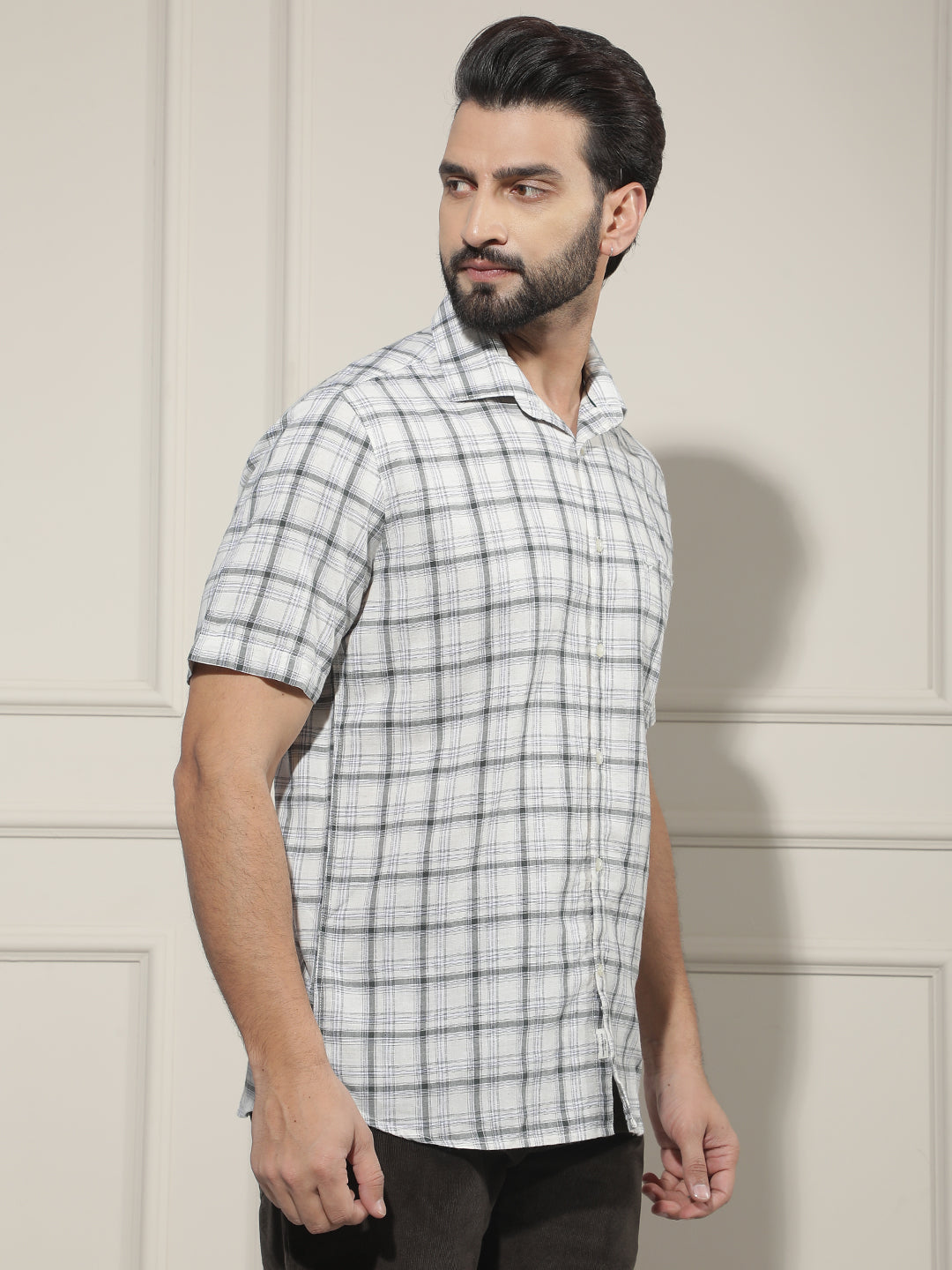 White Checked Linen Shirt