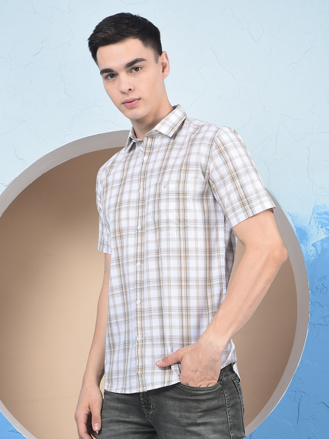 Yellow Checked 100% Cotton Shirt