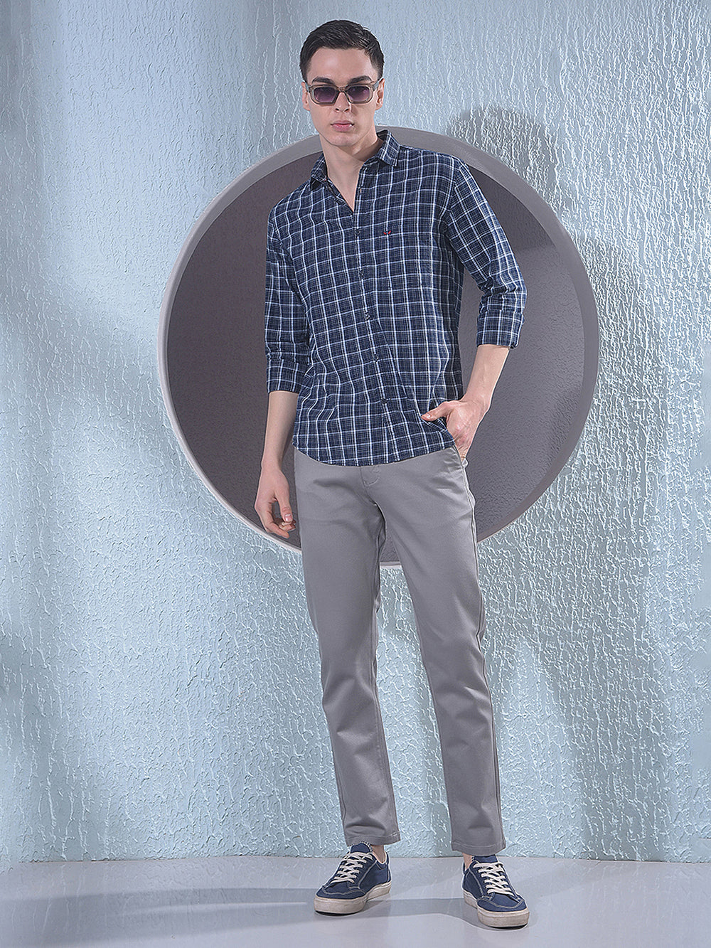 Navy Blue Checked 100% Cotton Shirt