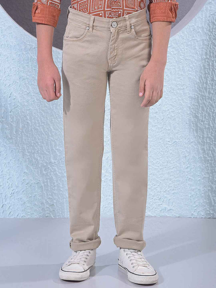 Sand Beige Cotton Casual Jeans