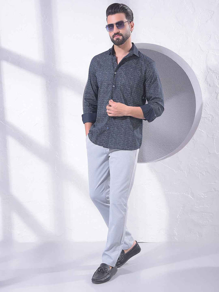 Navy Blue Floral Print Shirt