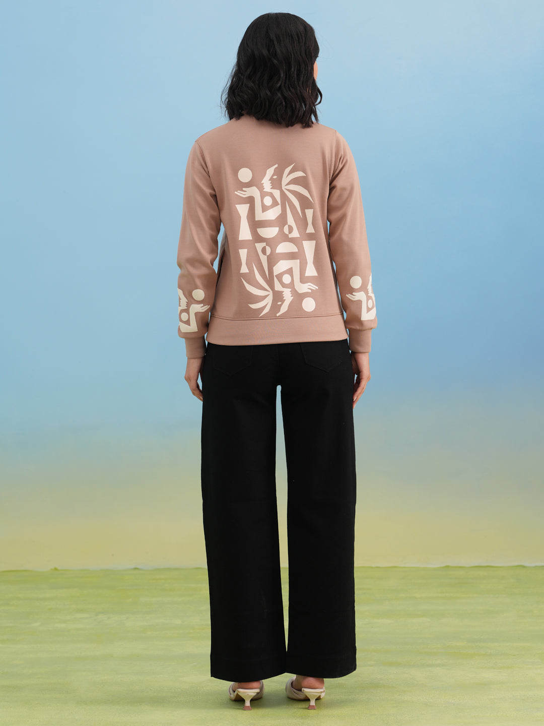 Beige Typographic Print Sweatshirt
