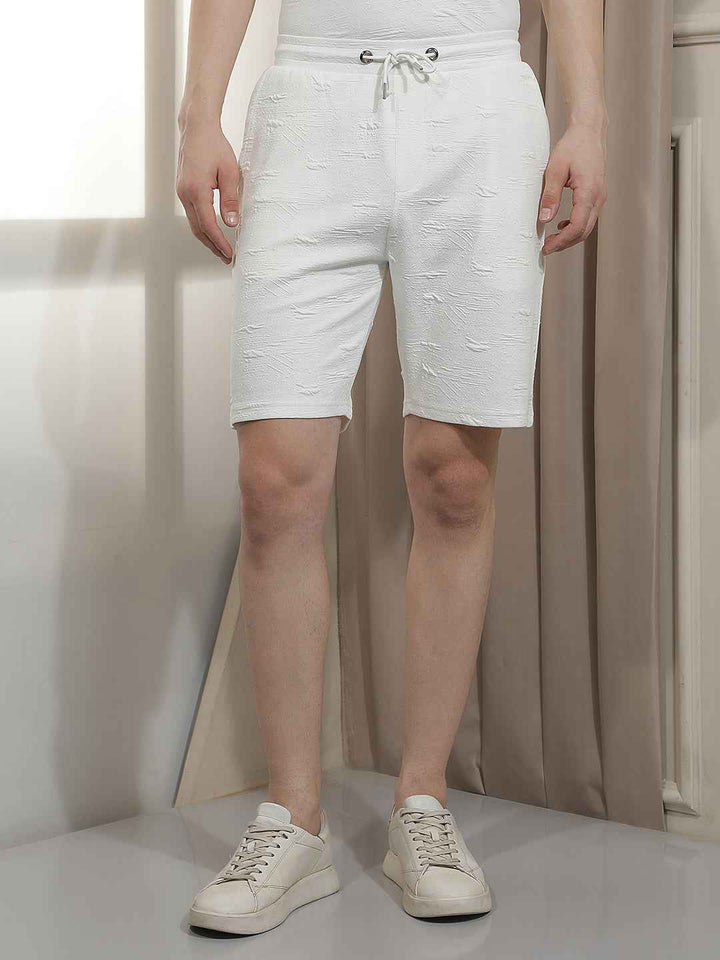 Refined White Jacquard Weave Shorts