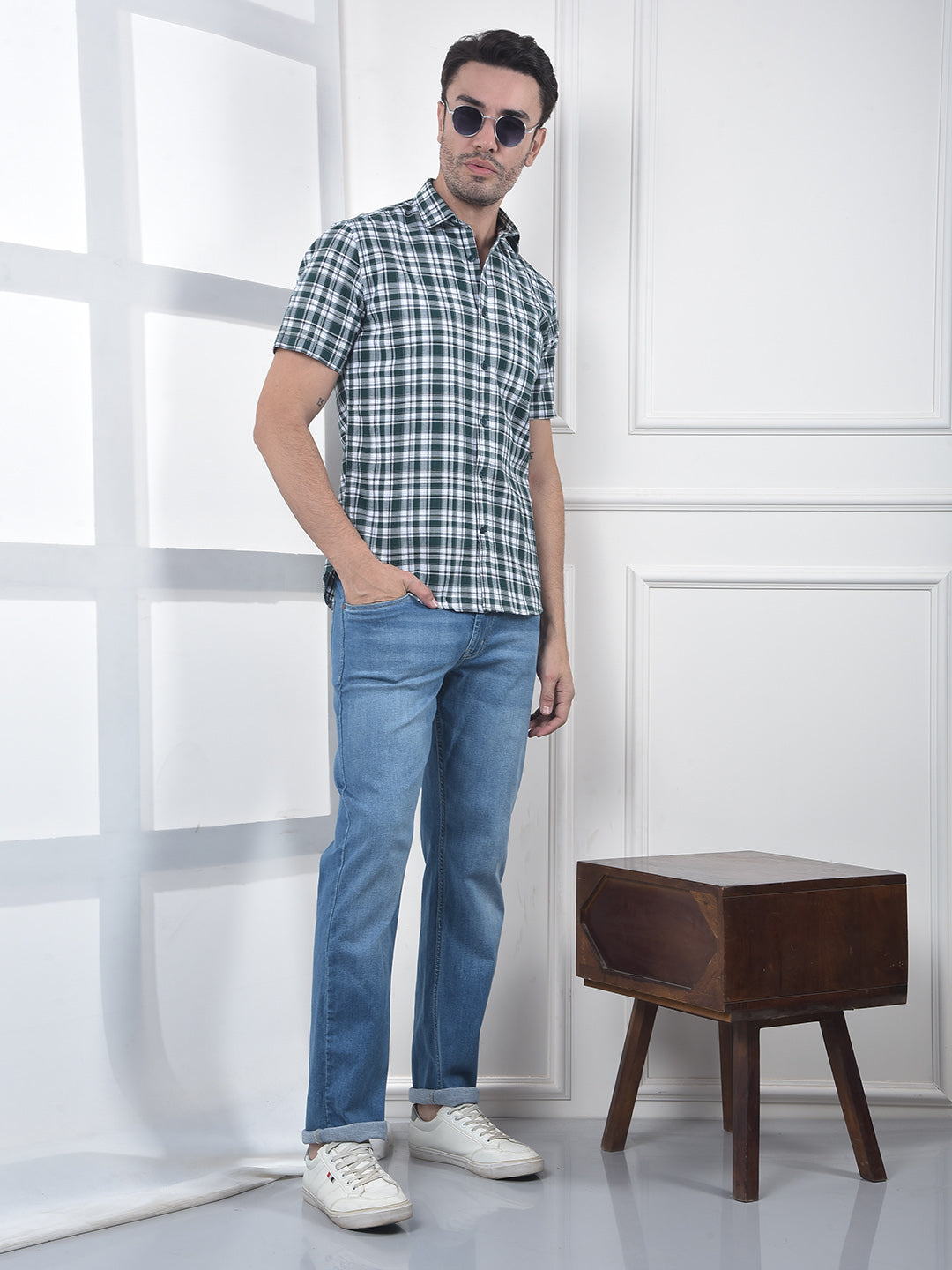 Green Checked 100% Cotton Shirt
