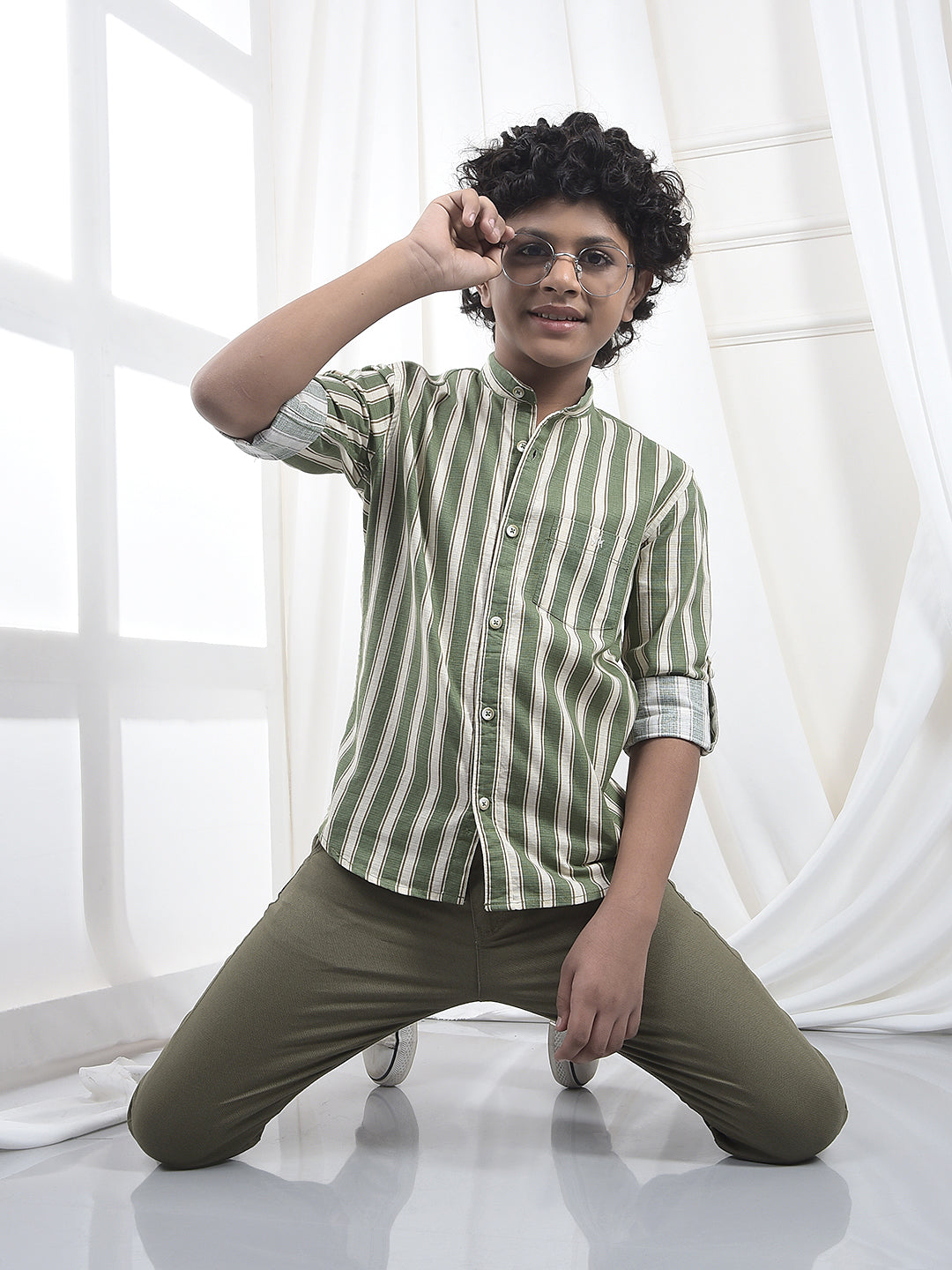 Green Striped 100% Cotton Shirt