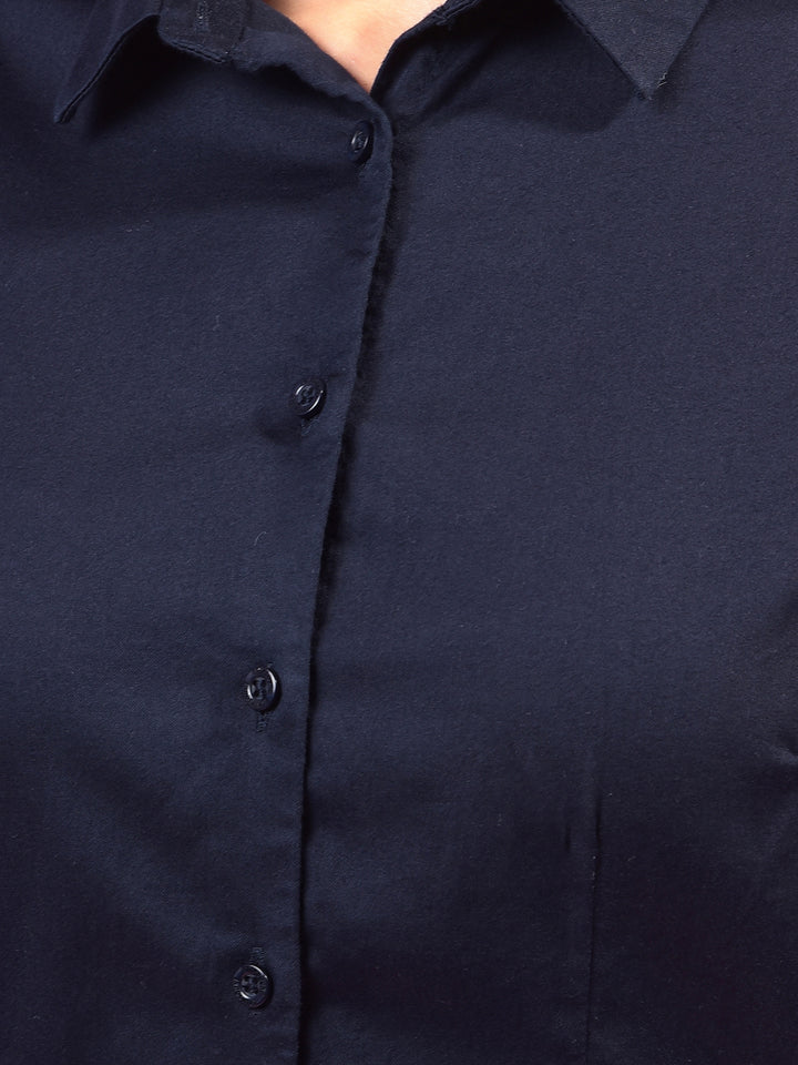 Vibrant Navy Blue Shirt – Go For Effortless Style-Women Shirts-Crimsoune Club