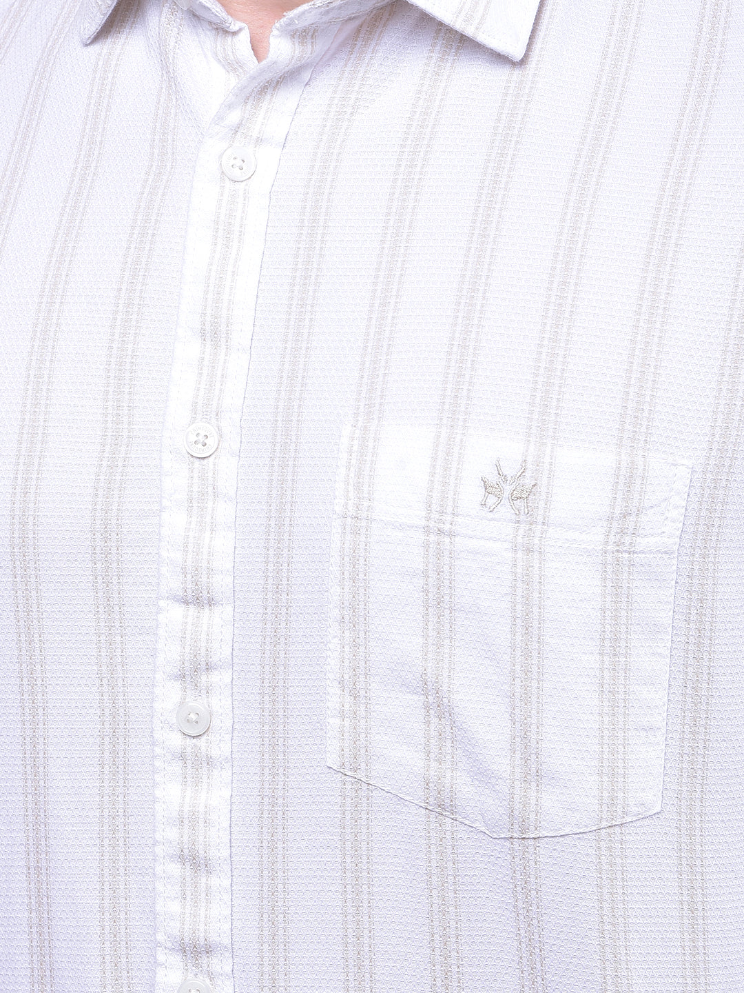 Beige Vertical Stripes 100% Cotton Shirt