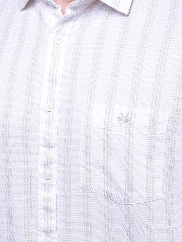 Beige Vertical Stripes 100% Cotton Shirt