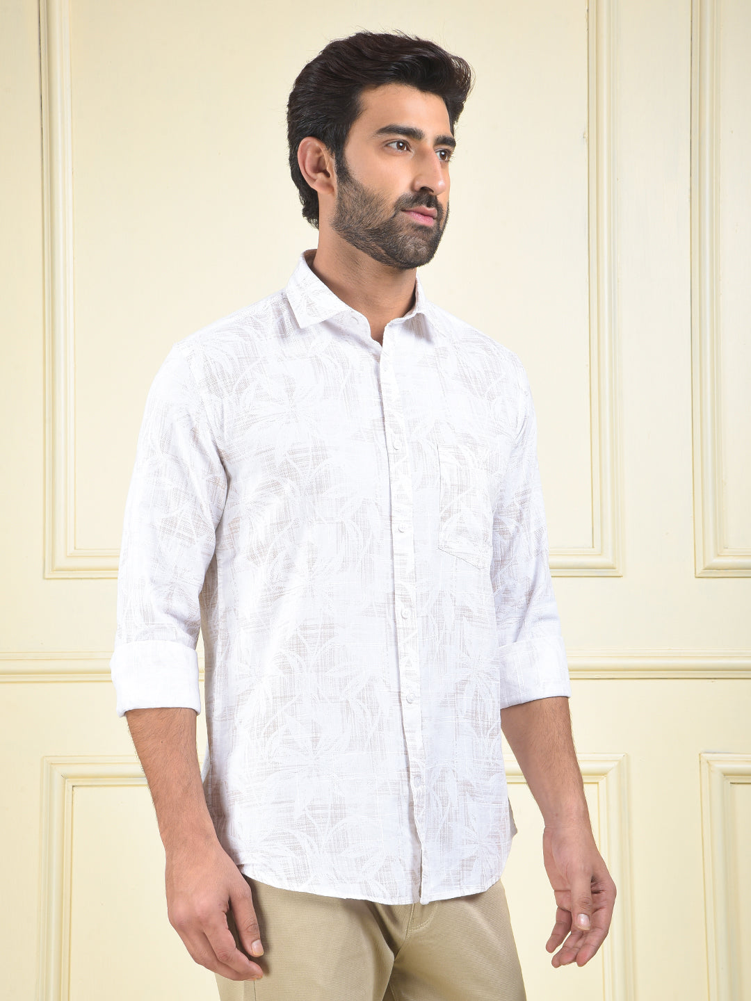 White Floral Print 100% Cotton Shirt