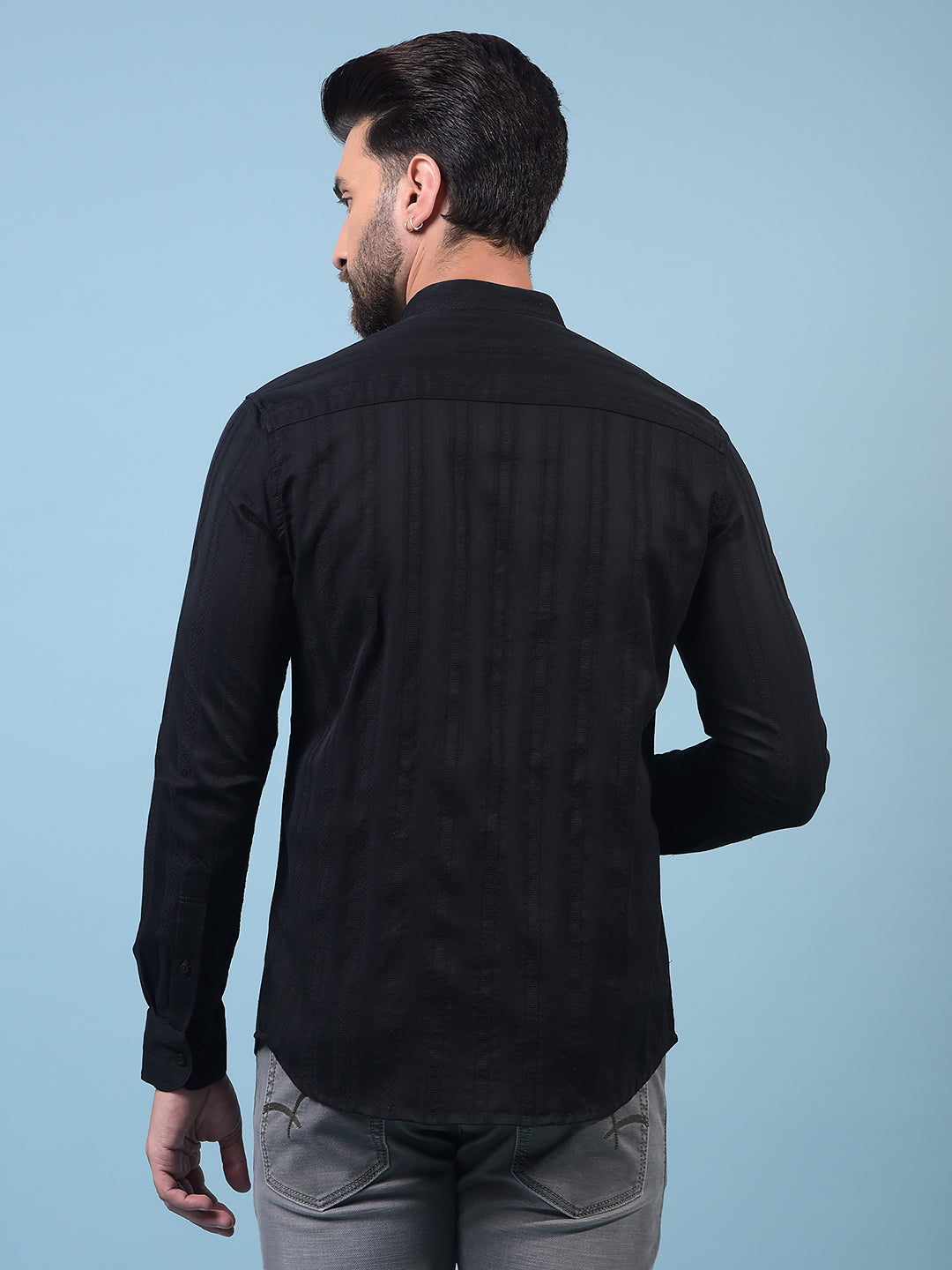 Black Embroidered 100% Cotton Shirt
