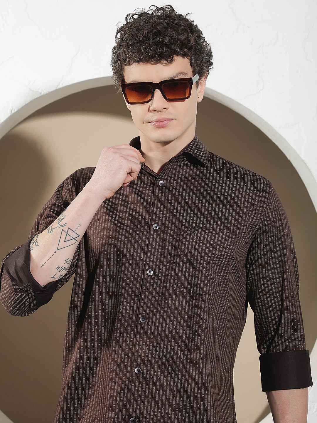 Brown Vertical Stripes Shirt