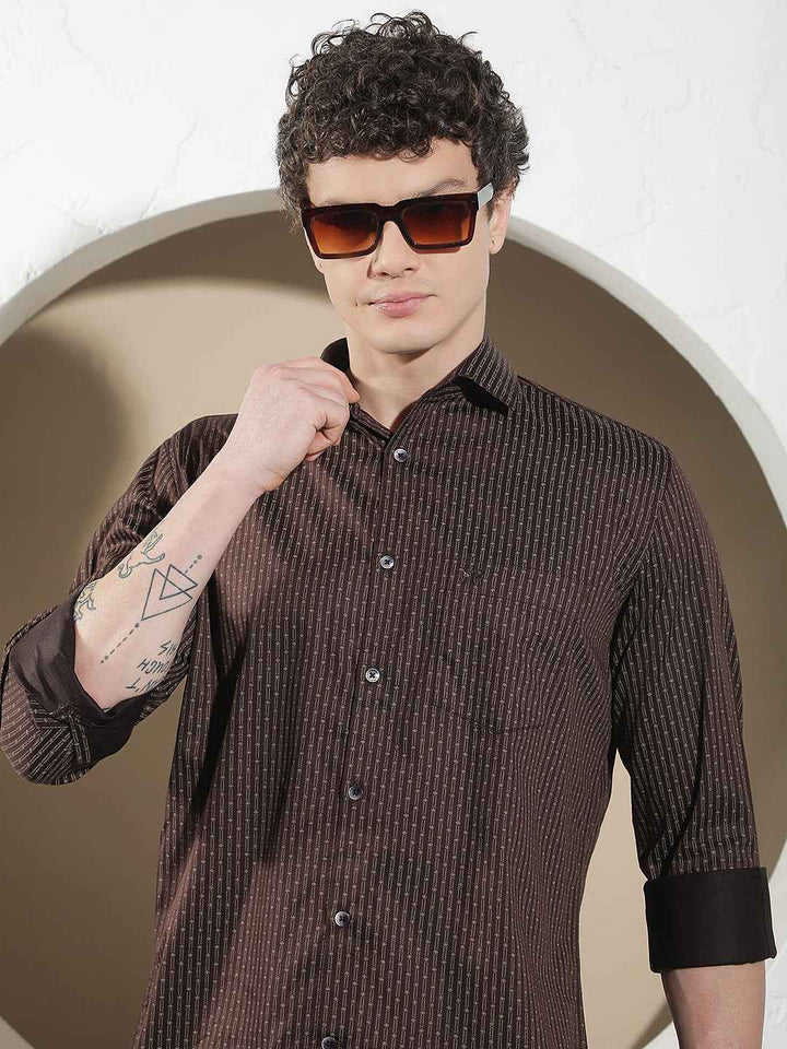 Brown Vertical Stripes Shirt