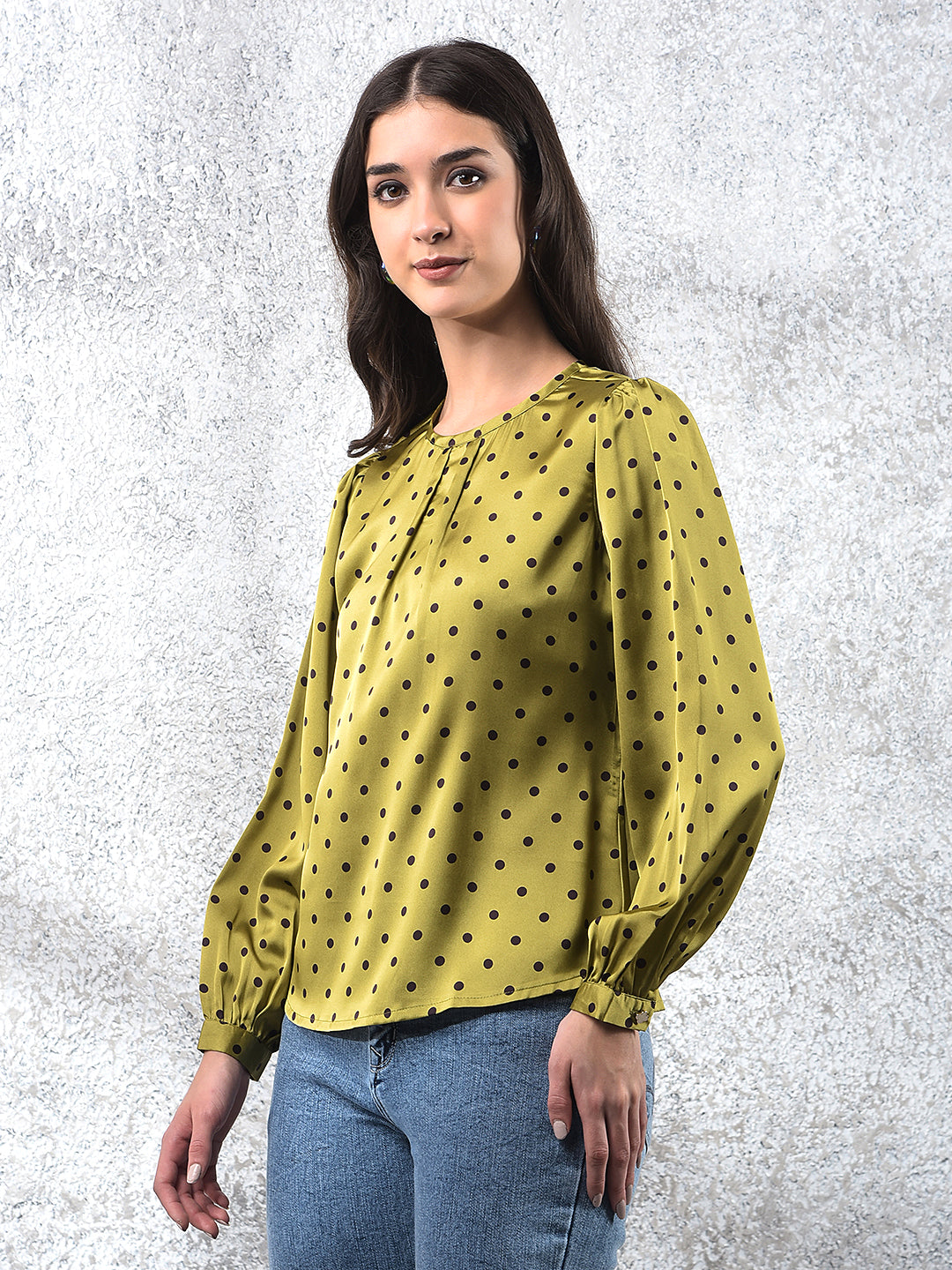 Trendy Olive Polka Dots Top