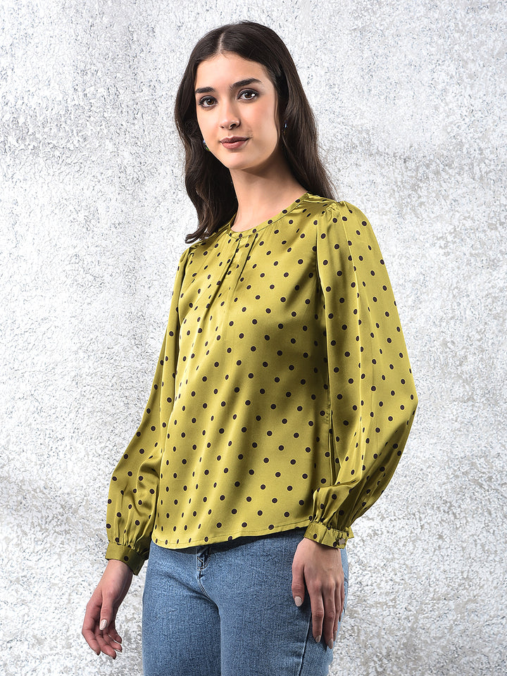 Trendy Olive Polka Dots Top
