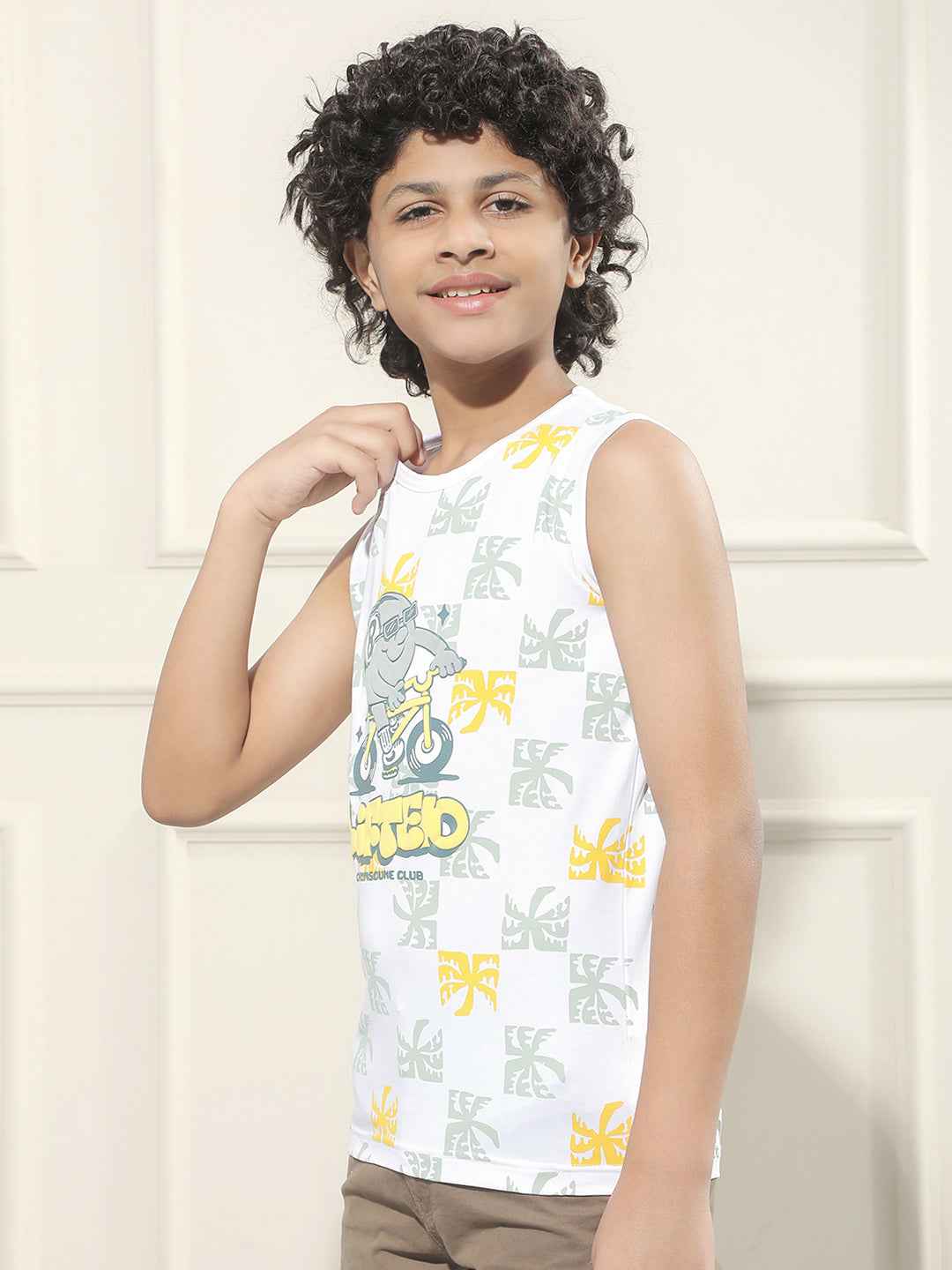 White Graphic Print Sleeveless T-Shirt