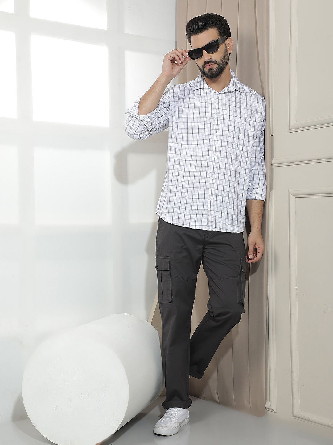 Chic Arctic White Checked Shirt