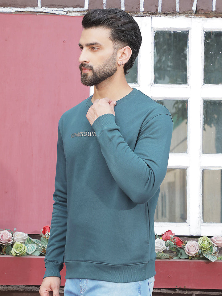 Blue Typographic Print Round Neck Sweatshirt