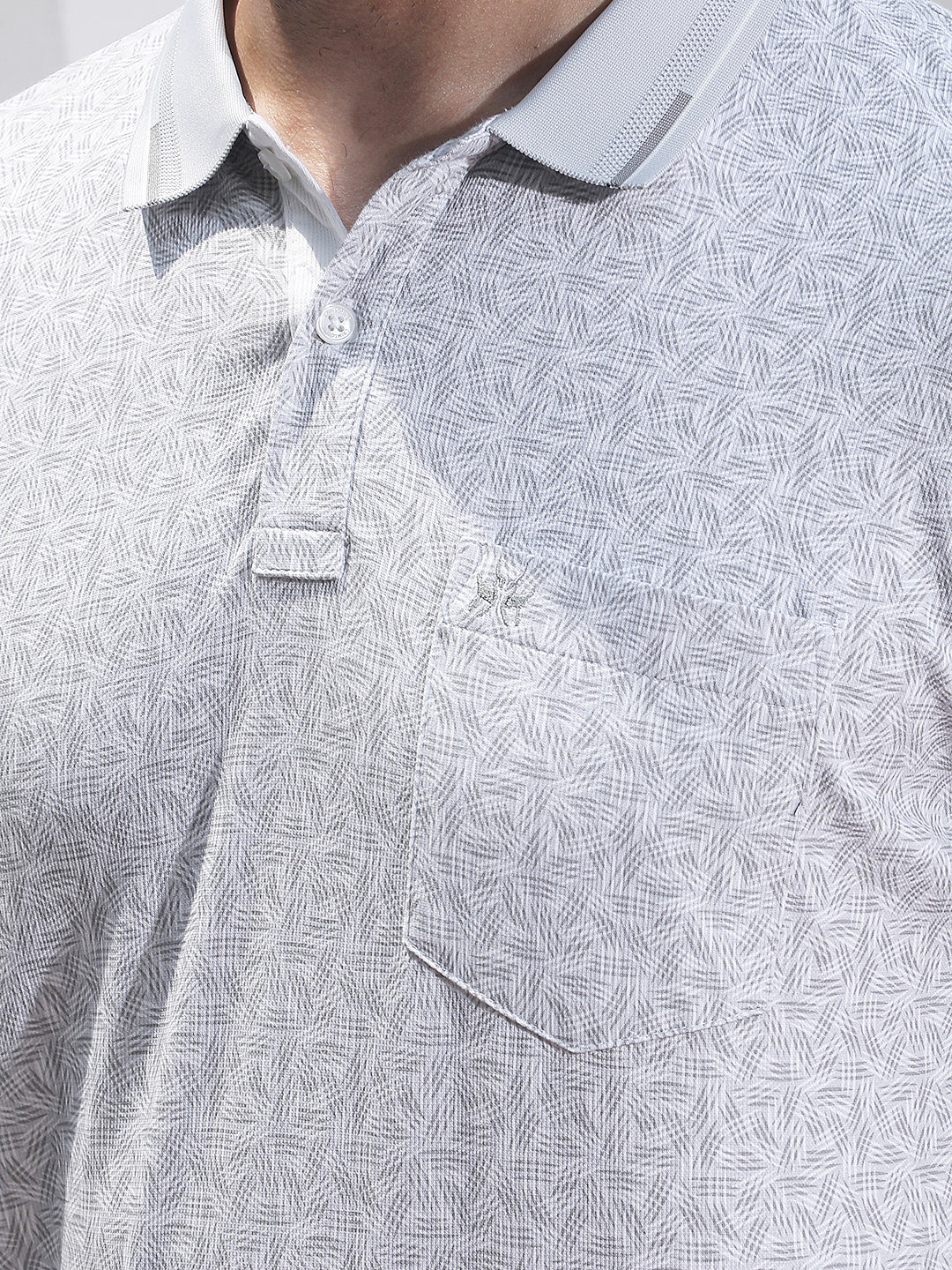 Grey Printed Polo Neck T-Shirt